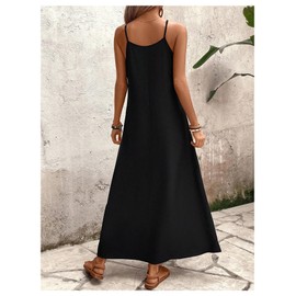 GORGLITTER Women's Sleeveless V Neck Oversized Maxi Long Dress Boho Bump Friendly Graphic Casual Beach Flowy Sun Dress Black Graphic Small