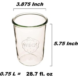 Weck Canning Jars 743 - Weck Mold Jar made of Transparent Glass - Eco-Friendly - Food Storage Container with Lid Airtight - 3/4 Liter Tall 1 Jar with Lid and Rubber Gasket