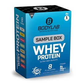 Bodylab24 Whey Protein 3 Sample Box (8 x 30 g), 80% Protein Content, Rich in BCAAs, 8 Flavours to Try with 1 Portion Each, Perfectly Soluble, Ideal for Use After Training