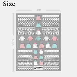 Winter Knit Sweater Cloth Pattern Nail Art Sticker Decals 5D Embossed French White Lace Lattice Nail Art Supplies for Women DIY Manicure Art(TS-333),Nail Art Accessories