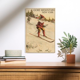 Lantern Press 12x18 Inch Premium Wood Sign, Ready to Hang Wall Decor, Gore Mountain, New York, Santa Skiing