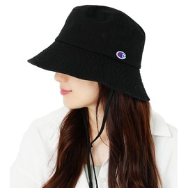 Champion Hat with String, Women's Bucket Hat, Deep, Long Brim, Men's, Chin Strap, Cord, Bucket Hat, Stylish, Brand, Solid, UV Protection, UV Rays, Sun Protection, Sunshade, Face-Slimming Effect
