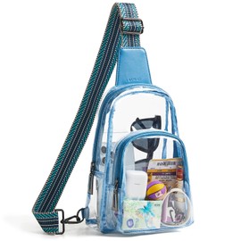 LATMAP Clear Bag for Stadium Events, Clear Purses for Women Men Large Crossbody Fanny Pack Backpack Bag Purses for Concerts Sports, Blue