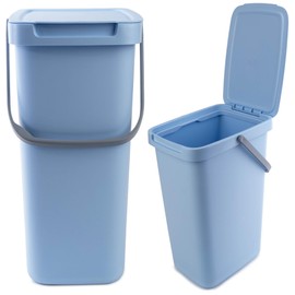 KADAX Waste Bin with Lid and Handle, Plastic Waste Bin, Waste Separation Rubbish Bin, Rectangular Waste Bin with Hinged Lid (Blue, 12L)