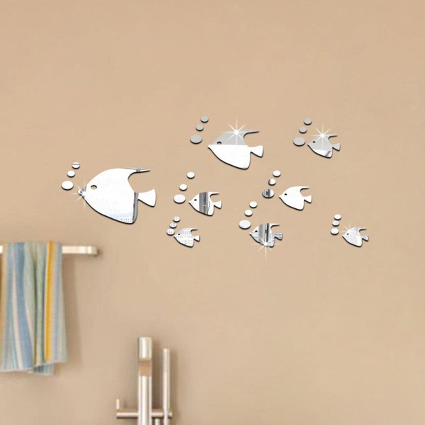 Wall Stickers, Sea Fish Bubble Wall Sticker 3D Mirror Effect Stickers Mural DIY Removable Decal (Silver)