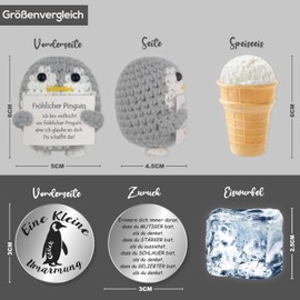 Tixlux Pocket Hug Happy Penguin, Creative Knitting Wool Penguin Doll and Small Hug Lucky Charm, Courage Gift, Get Well Soon Gift, School Gift (Grey)