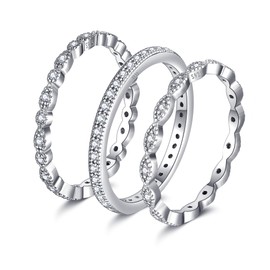 OLIVIASO Women 925 Sterling Silver Rings, Stackable Wedding Bands Rings for Women, Women's Eternity Rings, CZ Promise Rings for Her Size 5