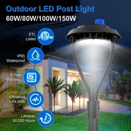 KINSNG Led Post Top Light with Dusk to Dawn Photocell, LED Circular Area Light 100W 14,000Lm 5000K Daylight[Equivalant to 400W] Outdoor Post Pole Light IP65 for School Yard Garden ETL DLC Listed