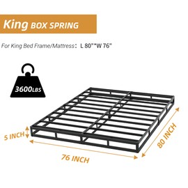 UNITED FLAMES 5 Inch High Profile Box Spring King Size, Heavy Duty Mattress Foundation, Sturdy Box Spring for Bed Room, Easy Assembly, Noise Free (5, King)