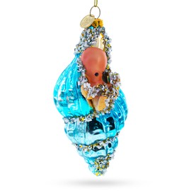 Octopus in Seashell Blown Glass Christmas Ornament