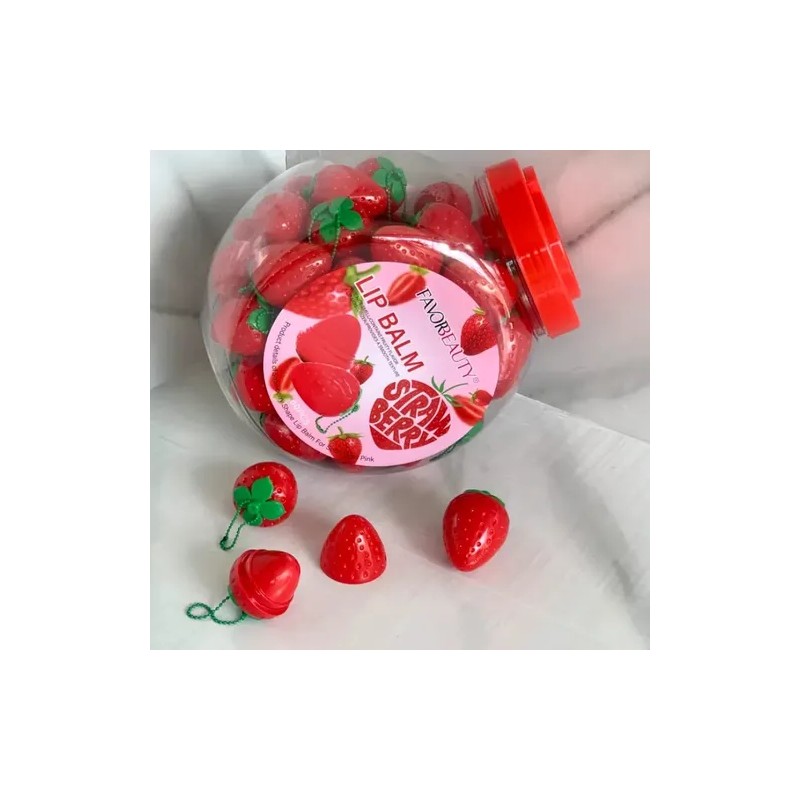 Bálsamo Labial 60 Pz Forma De Fresa Con Llavero