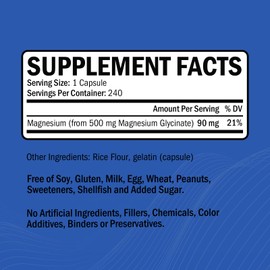 GOODBIO Magnesium Glycinate - High Absorption Magnesium Supplement 500mg Per Serving for Stress Relief, Sleep, Heart and Bone Health, Nerve Support - Non-GMO, Gluten-Free, Gentle on Stomach, 240 Capsules