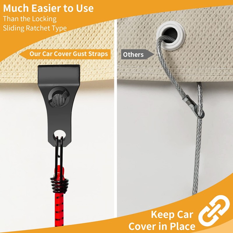 Hlogree 2PCS Car Cover Gust Straps Wind Protector,Bungee Cords Hook