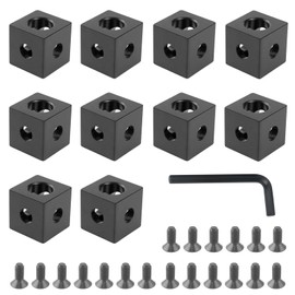 Pack of 10 Aluminium Profile 20 x 20 Accessories, Aluminium Profile Connector, 20 x 20 x 20 mm Black Square Tube Connector with 20 Pieces M5 Grub Screws, Suitable for All V-Groove Extrusion Profiles