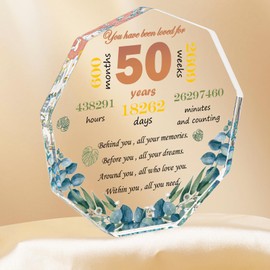 50th Birthday Gifts for Women Man, Seutgjie 50th Birthday Decorations for Women Men Acrylic Keepsake Plaque Paperweight Home Decoration Unique Gifts 10 * 10 * 1cm