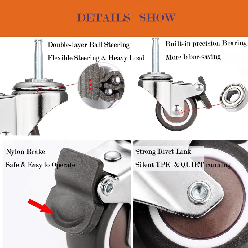 Stem Caster Wheels with 5/16" x 1-1/2" (8 x 38mm)