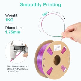 PATIKIL 3D Printer Filament, 1.75m 1KG, Tri-Colors Red Blue Green Changing PLA Filament Silk Magic PLA Filament 1.75 +/-0.02mm 1kg/2.2lbs