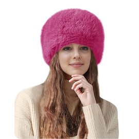 Lina & Lily Women's Winter Cossack Hat Russian Style Long Pile Faux Fur (Dark Pink)