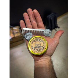 THE VINTAGE GROOMING CO. Mustache Wax Strong Hold Sudden Death 1 oz Tin & Platinum Death Grip Mustache Comb Mens Combo Kit - Grooming For Men Handlebar Moustache & Beard Wax Styling