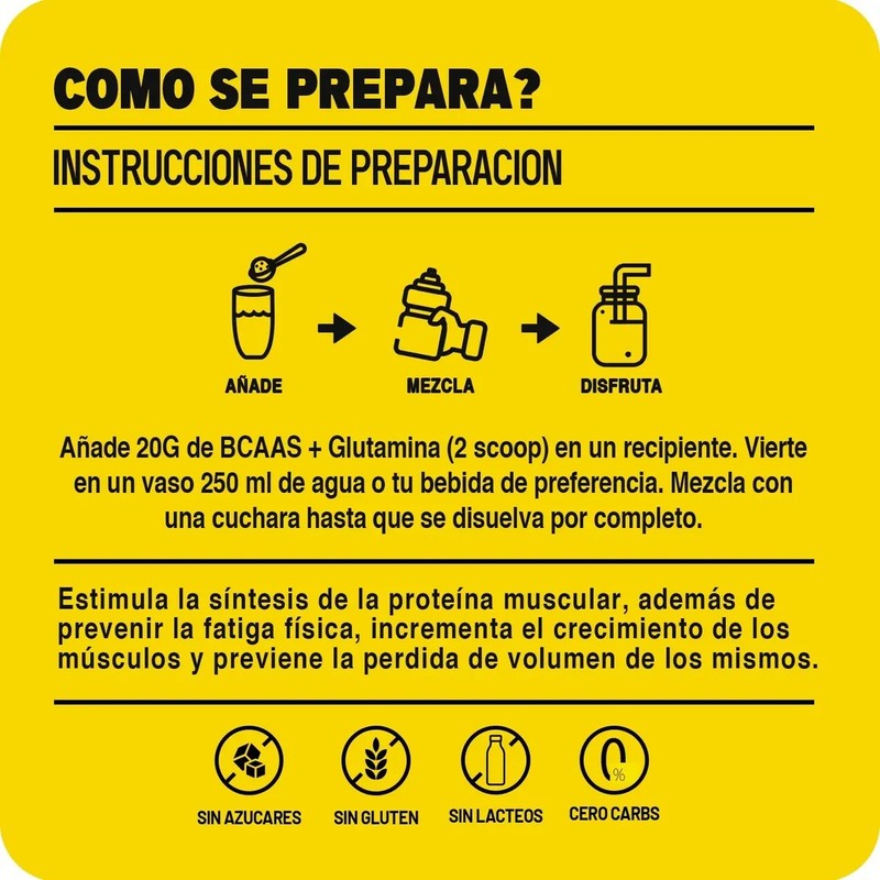 Aminoácidos Bcaas Glutamina 1kg Mr. Yellow Varios Sabores