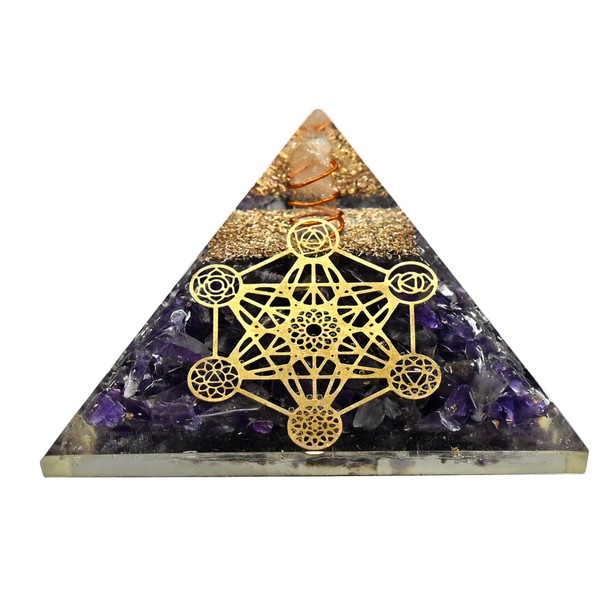 Amazing Gemstone Large Orgone Pyramid | Amethyst Pyramid Crystal | Chakra Metatron Orgonite Pyramid | Organ Pyramids Positive Energy Healing