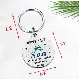 iyaone Drive Safe Keychain for Son – Safe Journey Key Ring – Inspirational Gift from Dad – Son Car Safety Reminder, Medium, Stainless Steel