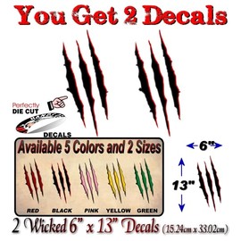 2 Ripped Claw Marks Vinyl Sticker Decals Jurassic Dinosaur Monster Scratches Torn Metal Vehicle Park Decal Stickers (Black 13'')