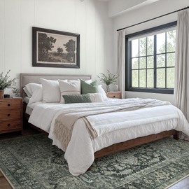 Washable Rugs 8X10 Area Rugs for Living Room, Thin Indoor Chenille Low Pile Rug for Bedroom Rug, Vintage Boho Lightweight Carpet for Dining Room Kitchen Office Floor, Night Black