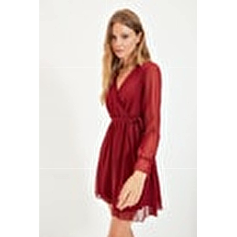 TRENDYOL Women's Midi Ruffle Hem Fitted Dress, burgundy