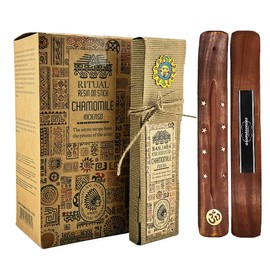 Aromasenses.- Banjara-Kamille-Ritualharz-Sahumerio-Räucherstäbchen – komplette Box mit 8 Boxen mit je 8 Stäbchen + 1 Aromasenses-Tablette – handgefertigt – 100% natürlich und biologisch (CAMOMILA)