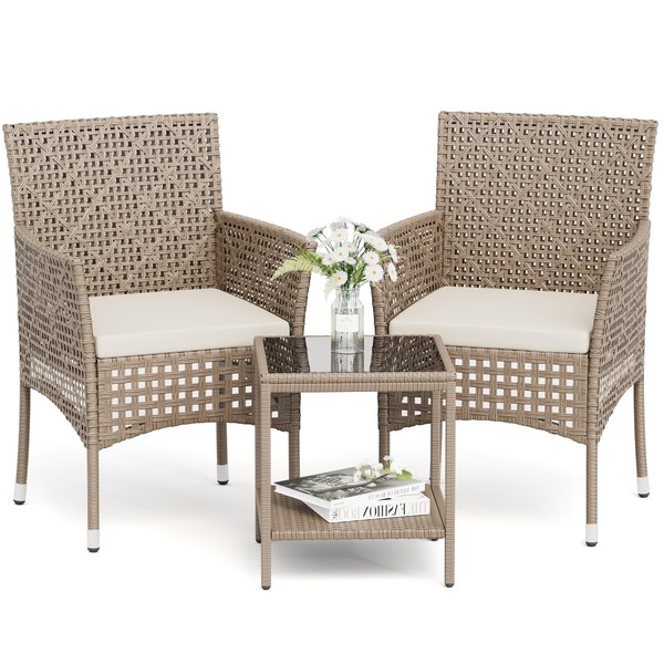 Devoko Patio Furniture Set 3 Pieces Outdoor Wicker Chairs Set