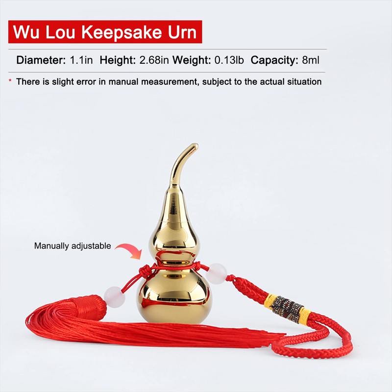 Funeral Small Keepsake Urn for Ashes-100% Brass-Mirror Polishing-Wu Lou Gourd