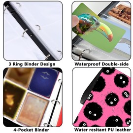 Trading Card Binder 4 Pocket, Collectible Card Album Fits 400 Cards with 50 Removable Sleeves for Girls Gifts, Cute Card Holder for Photocard, Game Cards and Sports Cards Storage (Pink Black Soot)