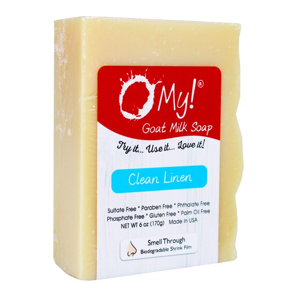 O My! Goat Milk Soap :: All Natural Hand, Face & Body Soap, 6 Oz. Bar :: Handmade in USA with Farm Fresh Goat's Milk :: Lightly Scented, Non Drying, Cruelty Free, Clean Linen