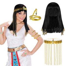 Hifot Pack of 3 Egyptian Costume Accessories Women's Wig Egyptian Queen Cobra Headpiece Bangle Gold Medusa Snakes Headdress Cleopatra Costume Jewellery Medusa Cleopatra Accessory Halloween