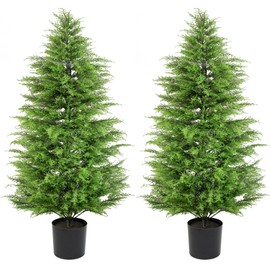 SEVENLOVE 96" Artificial Cedar Topiary Tree One Set, 8FT SEVENLOVE Potted Cedar Tree Topiary Artificial Plant Shrub for Front Porch Home Office Decor (6FT)