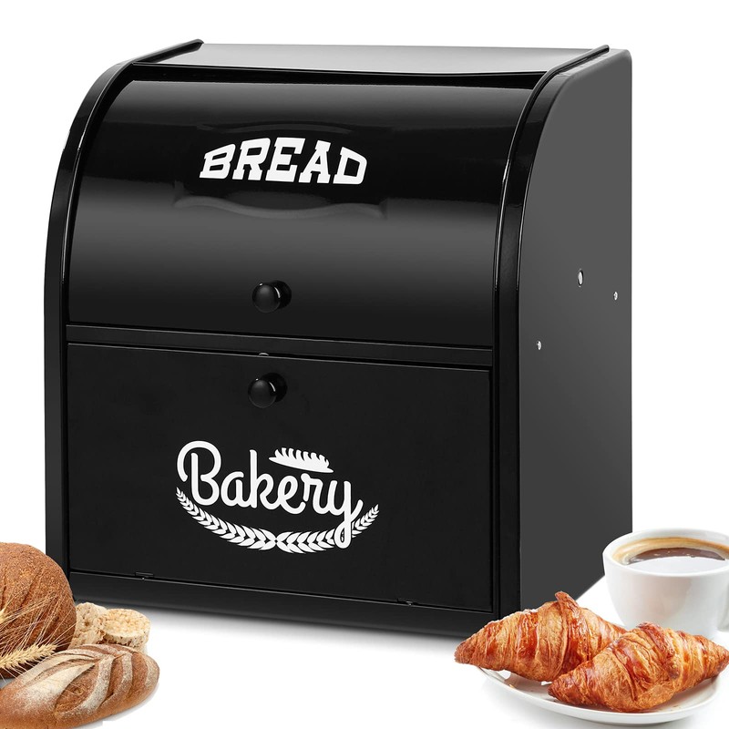 Pitmoly Stainless Steel Bread Box, 2 Layer Roll Top Bread