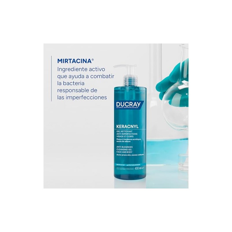 Ducray Keracnyl Gel Limpiador Facial Espumoso Piel Grasa Acneica 400ml