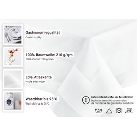 Zollner Tablecloth, Various Sizes, Cotton, Satin Edge, Square, White, 082, 140/240