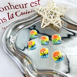 LWTZLW Summer Press on Toenails Short Square Color False Toe Nails Cute Orange Fruit Glue ons Toe Nail Coconut Tree Glossy Acrylic Pressed on Fake Toenails Decorations Reusable for Women