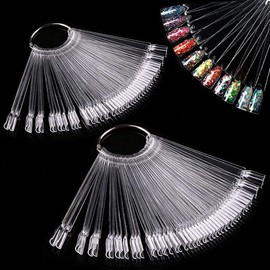 Nail Colour Display" Clear Nail Swatch Sticks, Salon Nail Display Tips, Nail Samples Sticks for Nail Art Design Nail Practice | Fan Shape, with Metal Ring, Pack of 100