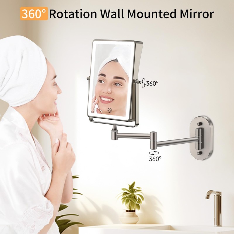FUNTOUCH 5000mAh Rechargeable Wall Mounted Makeup Mirror with Lights