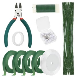 Floral Arrangement Tool Kit with Green Floral Tape,26 Gauge Floral Wire,22 Guage Floral Stem Wire,Tape Stem Wrap,Florist Pliers,Flower Pin for Bouquet Stem Wrapping,Floral Craft,Wreath Making Supplies