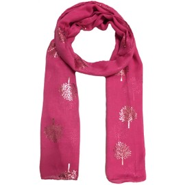 World of Shawls Silver Foil Mulberry Tree Print Fashion Scarf (Hot Pink With Pink Foil Mulberry Tree)