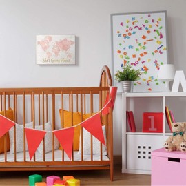 Stupell Industries She's Going Places Quote Pink Watercolor World Map, wall plaque, 10 x 15 (ab-961_wd_10x15)