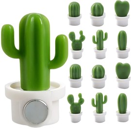 HannaFires 12PCS Decorative Refrigerator Magnets Set - Creative Cactus Fridge Magnet, 3D Cactus Pot Design, Magnetic Memo Holders, Fun Magnetic Sticky Notes for Kitchen & Office Decor
