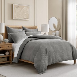 Levtex Home - Cloud Waffle Comforter Set - Full/Queen Comforter + Two Standard Pillow Cases - Waffle Weave - Grey - Comforter (90 x 94in.) and Pillow Case (26 x 20in.) - Cotton