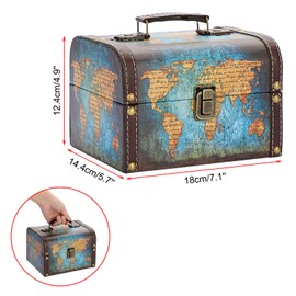 ELLDOO Decorative Treasure Chest Box, Wooden + PU Leather Storage Box for Jewelry Trinkets, Keepsakes box for Girls Women Gifts (Green Map Pattern)
