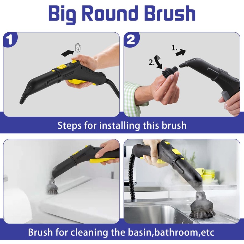 Wiseten Round Brush Set and Mouthpiece Nozzle for Kärcher Steam