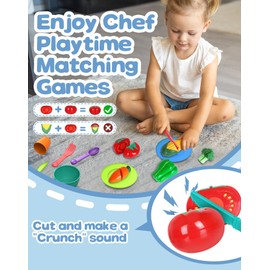 4-in-1 Play Kitchen Sink Toy Set with Running Water, Cutting Food Toys, Montessori Educational Pretend Play for Girls & Boys Ages 3+